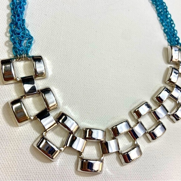 Turquoise and Silver Oversized Statement Necklace - Picture 3 of 4